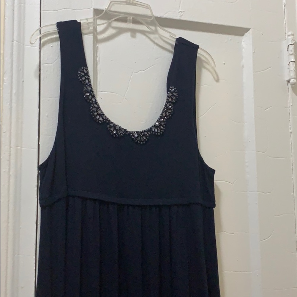 Loft Navy Blue Dress/Sequin Collar Trim. Large